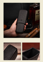 Cool Black Leather 2pcs Cigar Case Classic Leather Cigars Case for Men