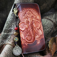 Leather Ganesha Tooled Biker Wallet Cool Handmade Leather Chain Wallet for Men