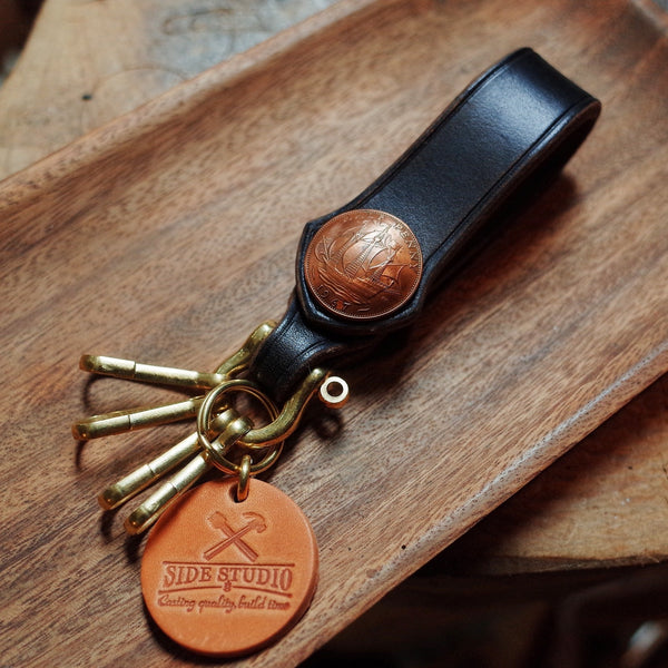 Black Leather Keyring With Belt Loop Handmade KeyChains Key Holders Key Chain Key Ring for Men