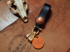 Black Leather Keyring With Belt Loop Handmade KeyChains Key Holders Key Chain Key Ring for Men