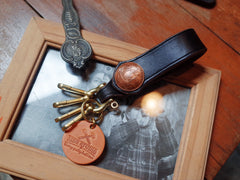 Black Leather Keyring With Belt Loop Handmade KeyChains Key Holders Key Chain Key Ring for Men