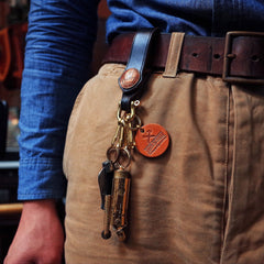 Black Leather Keyring With Belt Loop Handmade KeyChains Key Holders Key Chain Key Ring for Men