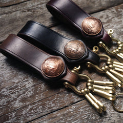 Black Leather Keyrings With Belt Loop Handmade KeyChain Key Holders Key Chain Key Ring for Men