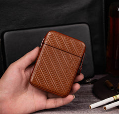 Classic Leather Mens 20pcs Cigarette Cases With Ligher Holder Brown Stamped Cigarette Case for Men