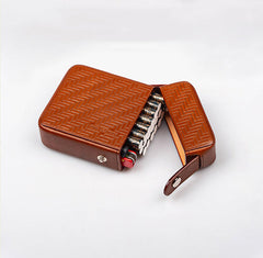 Classic Leather Mens 20pcs Cigarette Case With Ligher Holder Brown Stamped Cigarette Case for Men