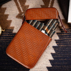 Classic Leather Mens 20pcs Cigarette Holder Cases Brown Stamped Cigarette Case for Men