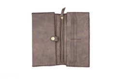 Leather Mens Trifold Long Wallet Handmade Lots Cards Checkbook Long Wallet for Men