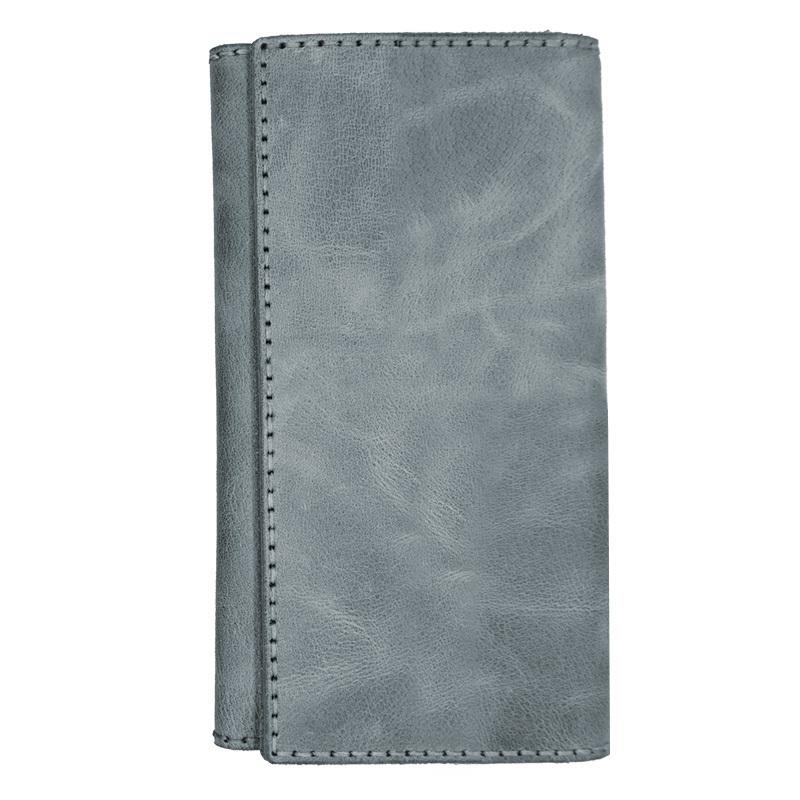 Mens Leather Trifold Long Wallet Handmade Lots Cards Checkbook Long Wallet for Men