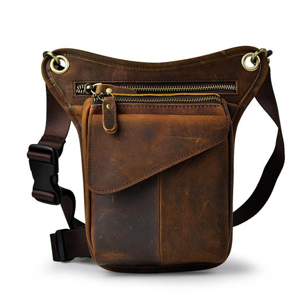 Mens Cool Leather Belt Pouch Leg Drop Bags waist BAGs Mini Shoulder Bag For Men