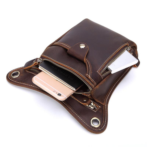 Cool Leather Mens BELT BAG Belt Pouch Waist Bag Small Side Bag For Men