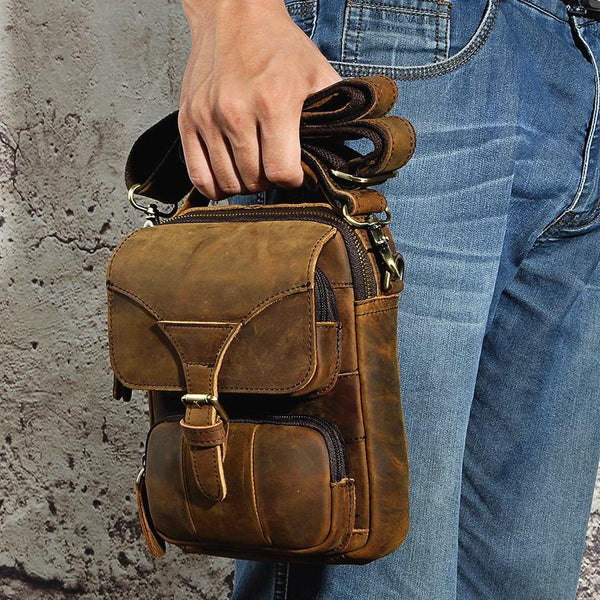 Small Leather Handbag Belt Pouch Waist Bag Small Vertical Side Bag For Men