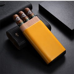 Cool Leather&Cedar Mens 3pcs Cigar Case With Humidor Leather Cigar Case for Men