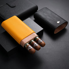 Cool Leather&Cedar Mens 3pcs Cigar Case With Humidor Leather Cigar Case for Men