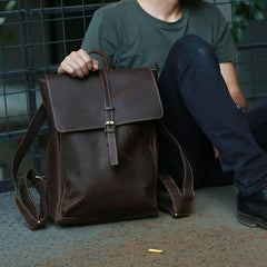 Leather Coffee Mens Backpack Cool Travel Backpacks Laptop Backpack for men