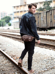 Leather Fanny Pack Mens Waist Bag Hip Pack Belt Bag Bumbag for Men