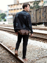 Leather Fanny Pack Mens Waist Bag Hip Pack Belt Bag Bumbag for Men