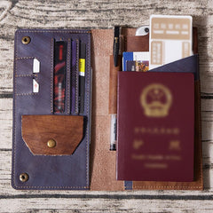 Cool Leather Passport Long Wallet for Men Bifold Wallet Passport Travel Wallet