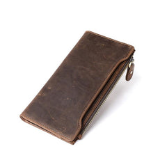Leather Long wallet for Men Wallet Vintage Zipper Bifold Long Wallet for Men