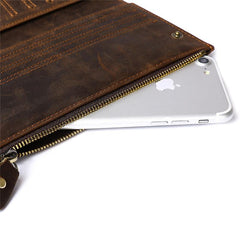 Leather Long wallet for Men Wallet Vintage Zipper Bifold Long Wallet for Men