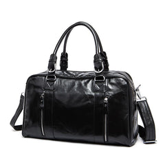 Leather Men Black Large Travel Bag Overnight Bag Weekender Bag For Men