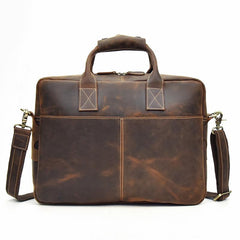 Leather Men Vintage 14'' Briefcase Handbag Professional Shoulder Bag Work Bag For Men