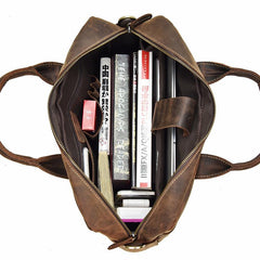 Leather Men Vintage 14'' Briefcase Handbag Professional Shoulder Bag Work Bag For Men