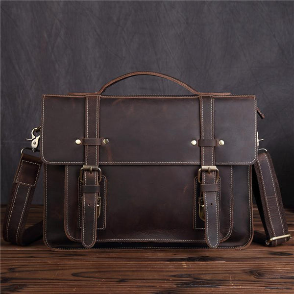 Leather Vintage Mens Briefcase 12inch Laptop Briefcase Professional Handbag For Men