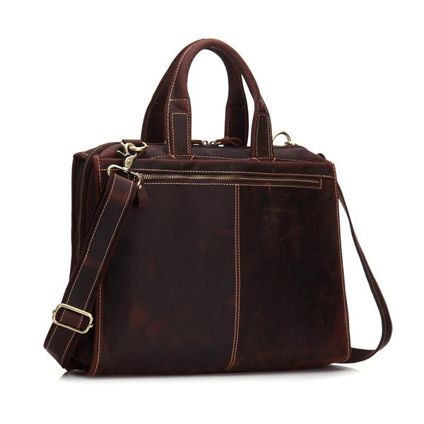 Vintage Leather Mens Professional Briefcase Brown Laptop Briefcase For Men