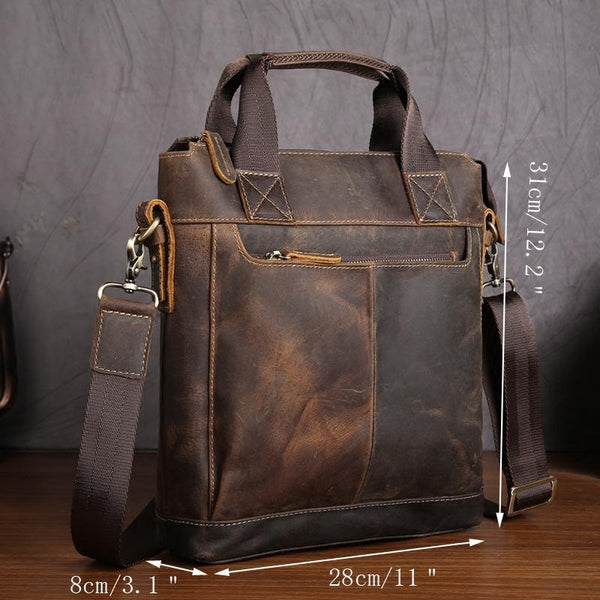 Vintage Leather Men Vertical Briefcases Small Brown Professional Handbag Briefcase For Men
