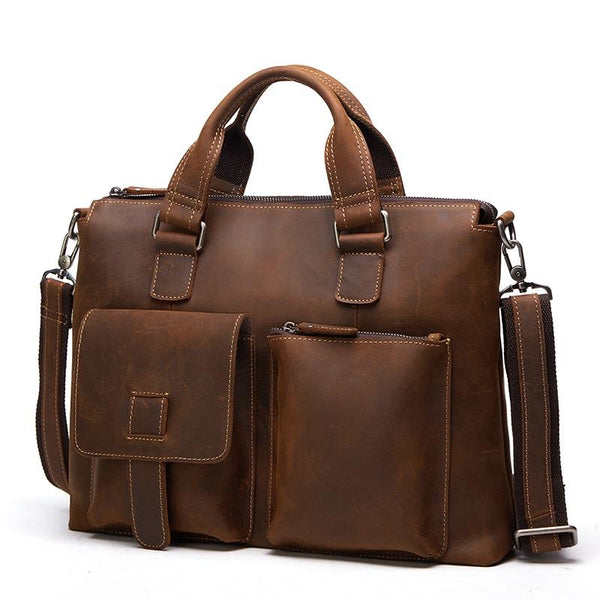 Vintage Leather Mens Professional Briefcase 14'' Laptop Briefcase For Men