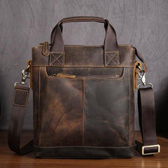 Vintage Leather Men Vertical Briefcases Small Brown Professional Handbag Briefcase For Men