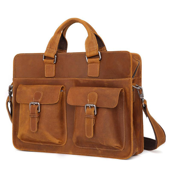 Leather Vintage Mens Briefcase Professional Briefcases 14‘’ Laptop Briefcase For Men