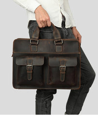 Leather Vintage Mens Briefcase Professional Briefcases 14‘’ Laptop Briefcase For Men