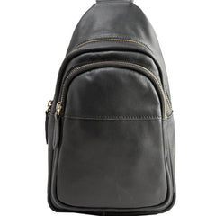 Leather Mens Black Sling Bag Sling Shoulder Bag Sling Backpack for men