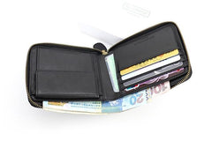 Leather Mens Black Zipper Small Wallet Front Pocket Wallet Small Wallet for Men