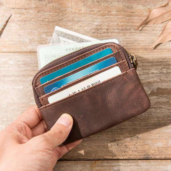 Leather Mens Coin Holders Slim Front Pocket Wallet Change Wallet for Men