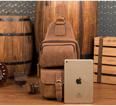 Leather Mens Cool Sling Bag Crossbody Bag Chest Bag for men