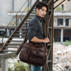 Leather Mens Large Briefcase Work Bag Travel Bag Business Bag for Men