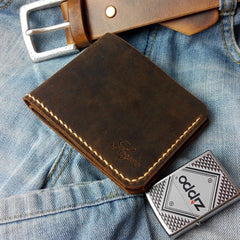 Leather Mens Slim Front Pocket Bifold Brown Small Wallets Card Wallet for Men