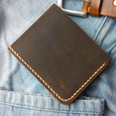 Leather Mens Slim Front Pocket Bifold Brown Small Wallets Card Wallet for Men