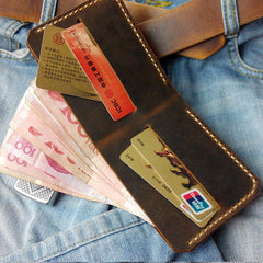 Leather Mens Slim Front Pocket Bifold Brown Small Wallets Card Wallet for Men