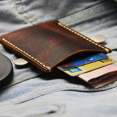 Leather Mens Slim Front Pocket Wallets Coffee Leather Cards Wallet for Men