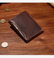 Cool Leather Mens Small Slim Wallet Trifold Vintage billfold Wallet for Men