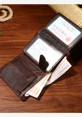 Cool Leather Mens Small Slim Wallet Trifold Vintage billfold Wallet for Men