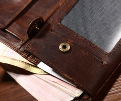 Cool Leather Mens Small Slim Wallet Trifold Vintage billfold Wallet for Men