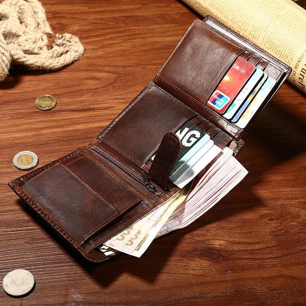 Cool Leather Mens Small Slim Wallet Trifold Vintage billfold Wallet for Men
