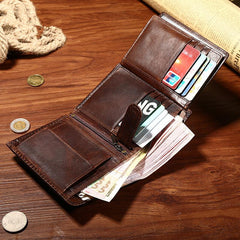 Cool Leather Mens Small Slim Wallet Trifold Vintage billfold Wallet for Men