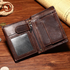 Cool Leather Mens Small Slim Wallet Trifold Vintage billfold Wallet for Men