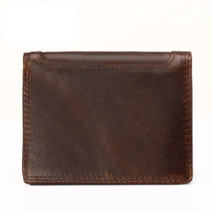 Cool Leather Mens Small Slim Wallet Trifold Vintage billfold Wallet for Men