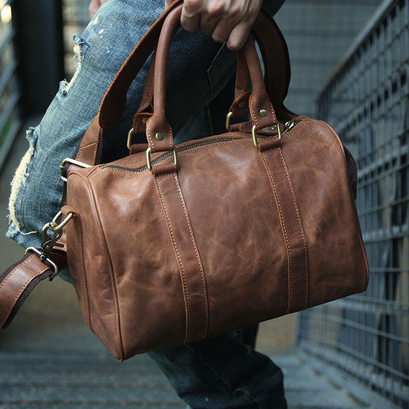 Leather Mens Small Weekender Bags Travel Bag Shoulder Bags for men – iChainWallets